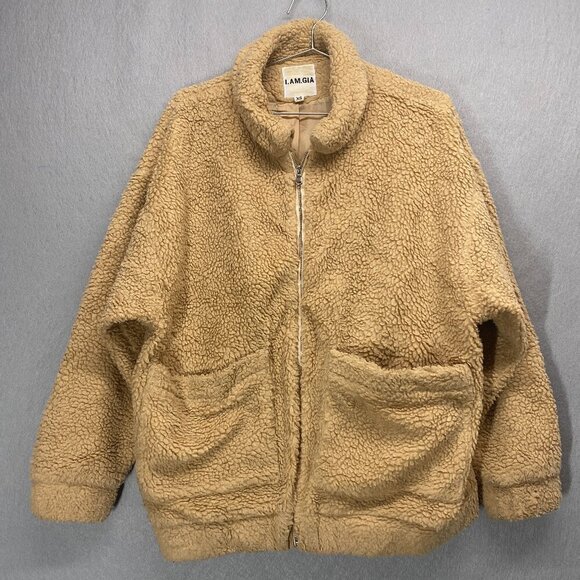 I AM GIA Jacket Womesn XS Brown Teddy Sherpa Oversized Pockets Cozy Boho - Picture 1 of 16